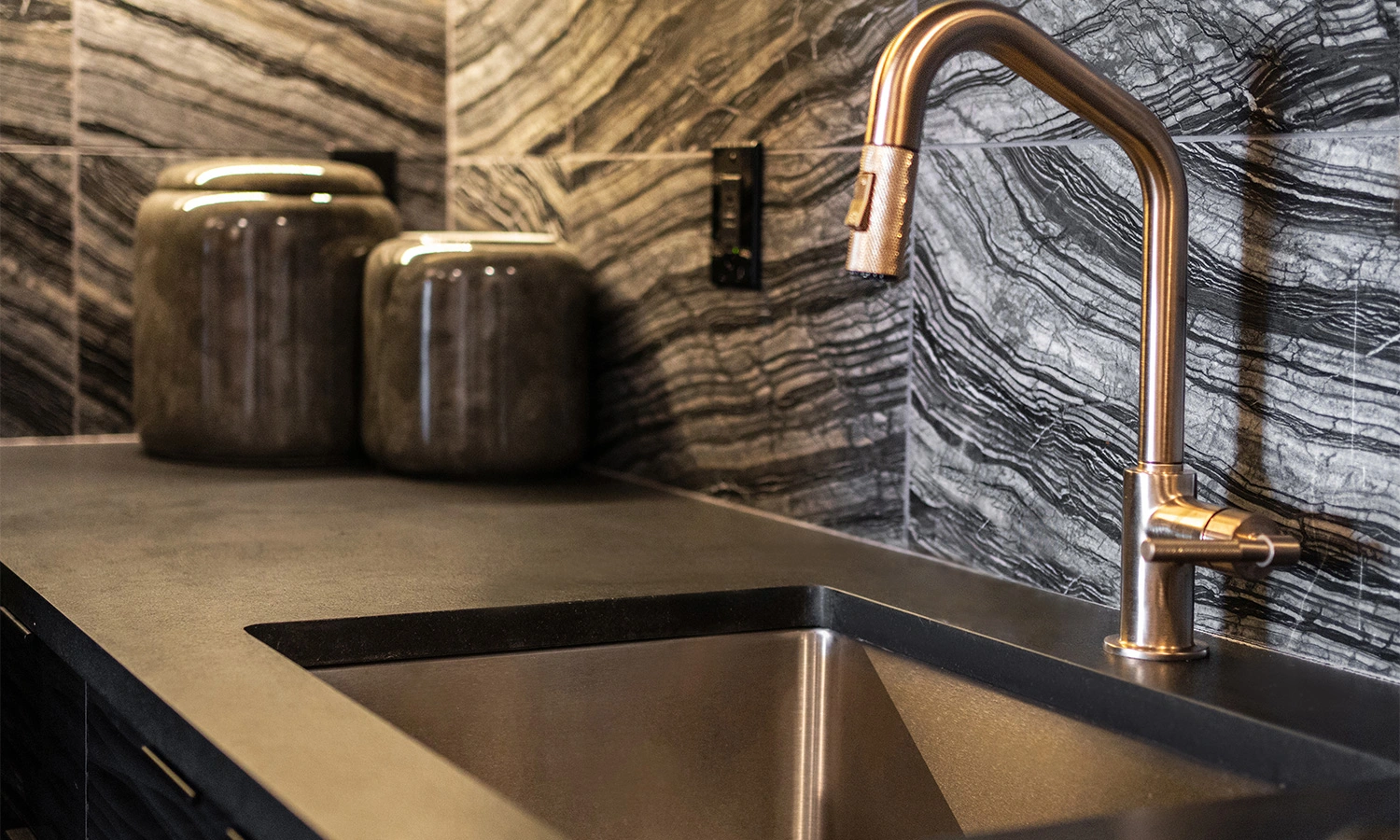 Kitchen sink with copper faucet — Lake Union West Lake Office, Ariana Designs