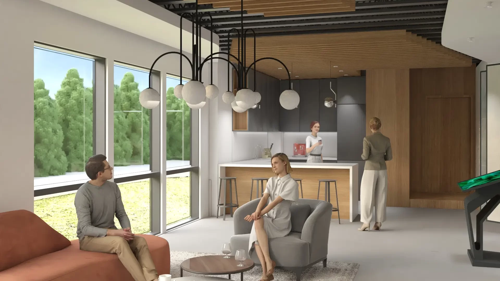 Cozy modern interior with layered lighting — Lynnwood, Ariana Designs