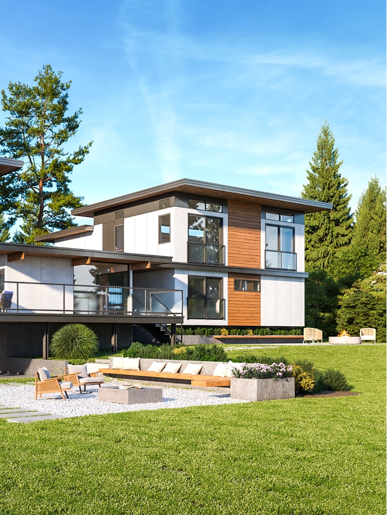 Modern architectural house in serene Lake Forest Park setting — Ariana Designs