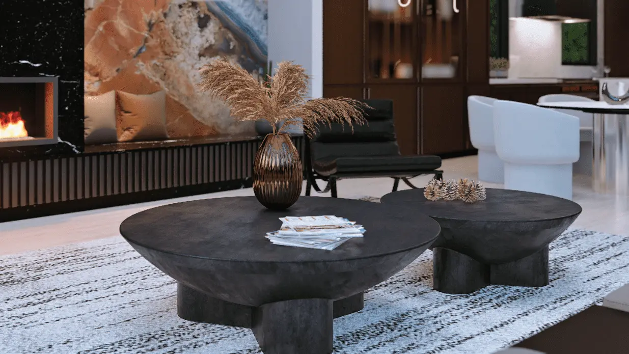 Elegant living room with fireplace and curated decor — Ariana Designs, Bellevue