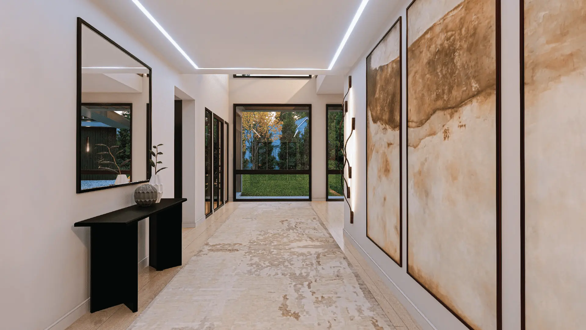 Hallway art lighting luxury home — Ariana Designs, Bellevue