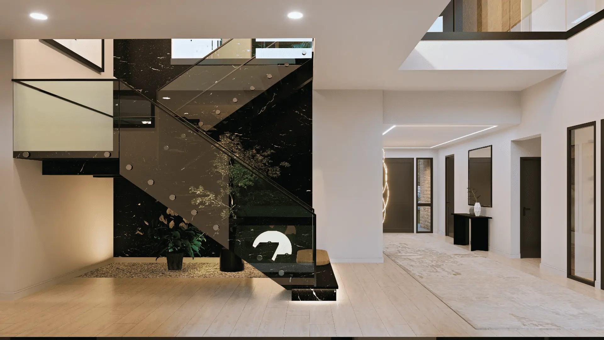 Opulent staircase design black marble — Ariana Designs, Bellevue