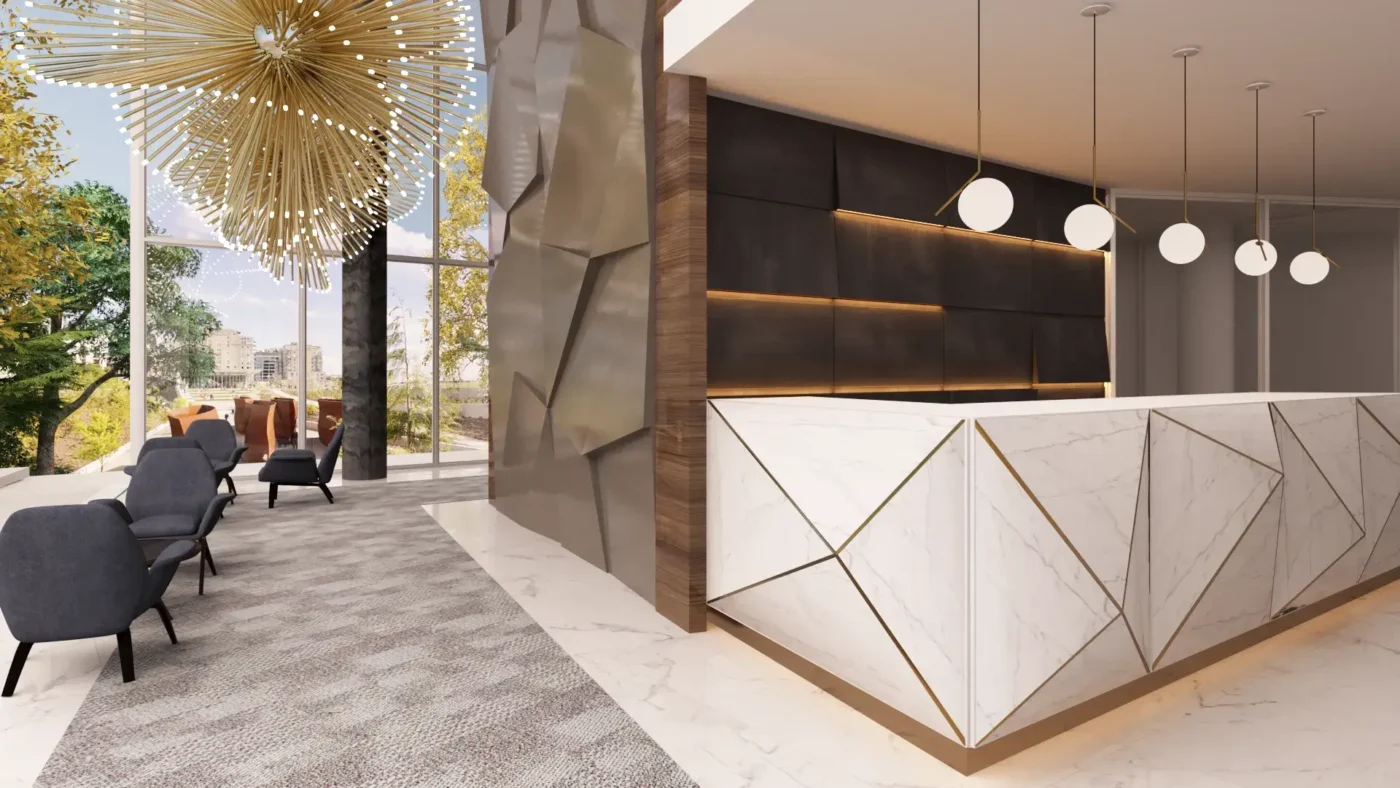 Welcoming Elegance - A Lobby Upgraded by Ariana Designs and Architecture. Exemplary instance of beautiful architectural design.