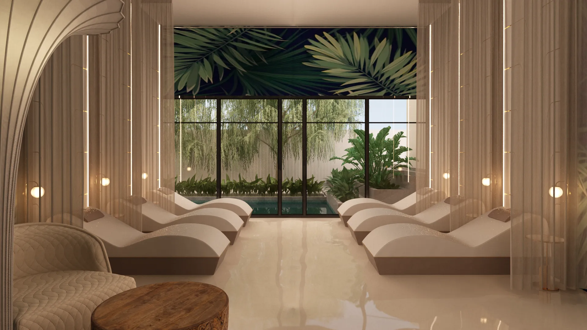Spa treatment room with natural materials