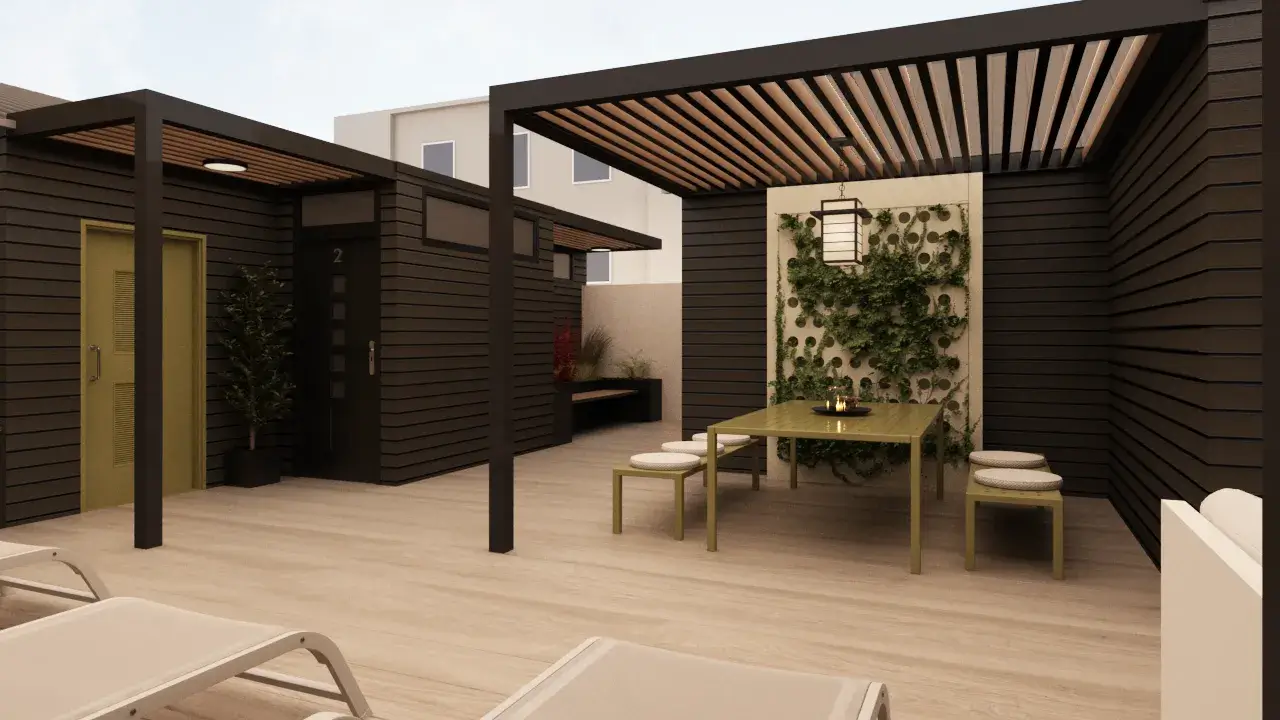 Outdoor dining space on rooftop — Apartment Rooftop, Ariana Designs, Bellevue