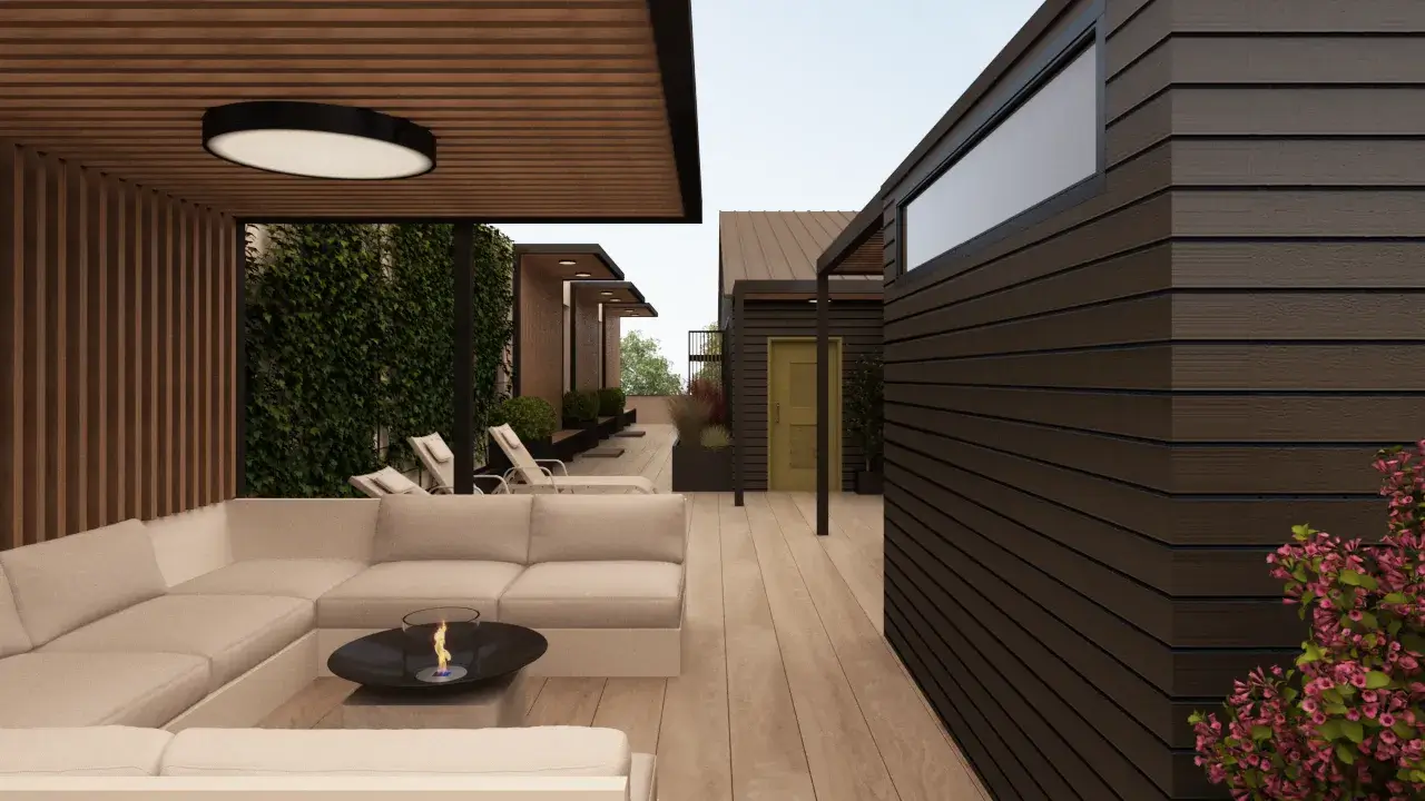 Outdoor oasis with seating and greenery — Apartment Rooftop, Ariana Designs, Bellevue