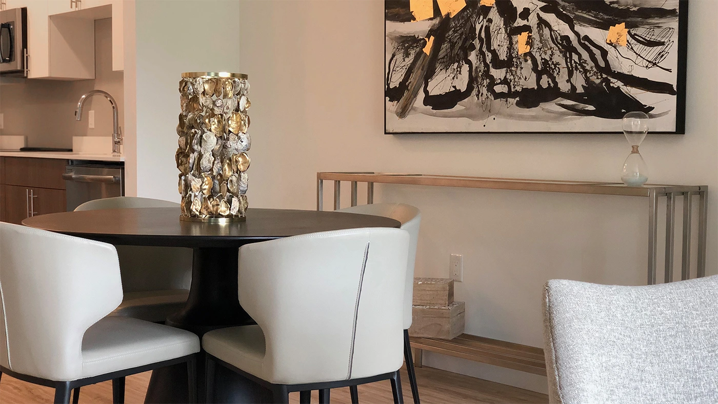 Modern dining area round table elegant chairs — Ariana Designs, Sumner Washington
