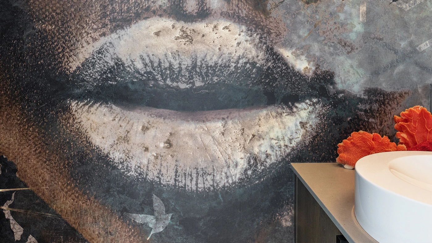 Floor-to-ceiling lips mural bathroom — Ariana Designs, Seattle