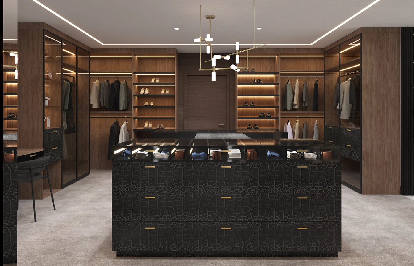 Luxurious modern dressing room cabinetry — Ariana Designs, Kirkland Washington