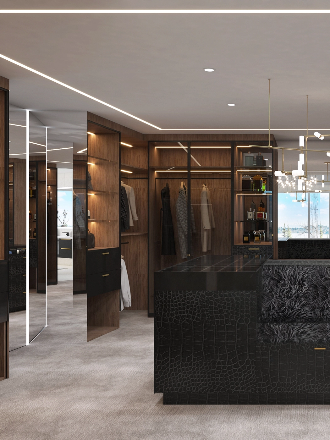 Luxury modern walk-in closet design — Ariana Designs, Kirkland Washington