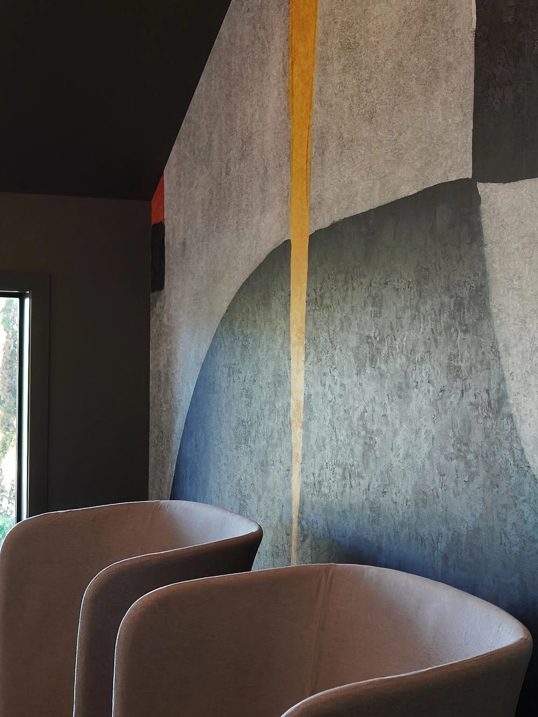 Modern abstract interior clubhouse lounge — Ariana Designs, Bellevue Washington