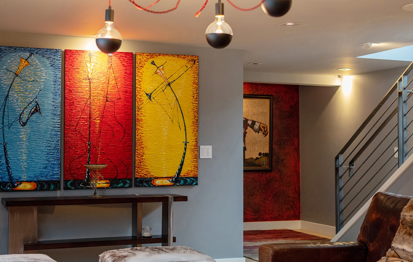 Vibrant modern living room abstract art — Ariana Designs, Seattle Washington