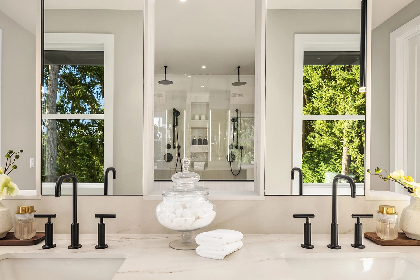 Walk-in shower with frameless glass enclosure — Ariana Designs