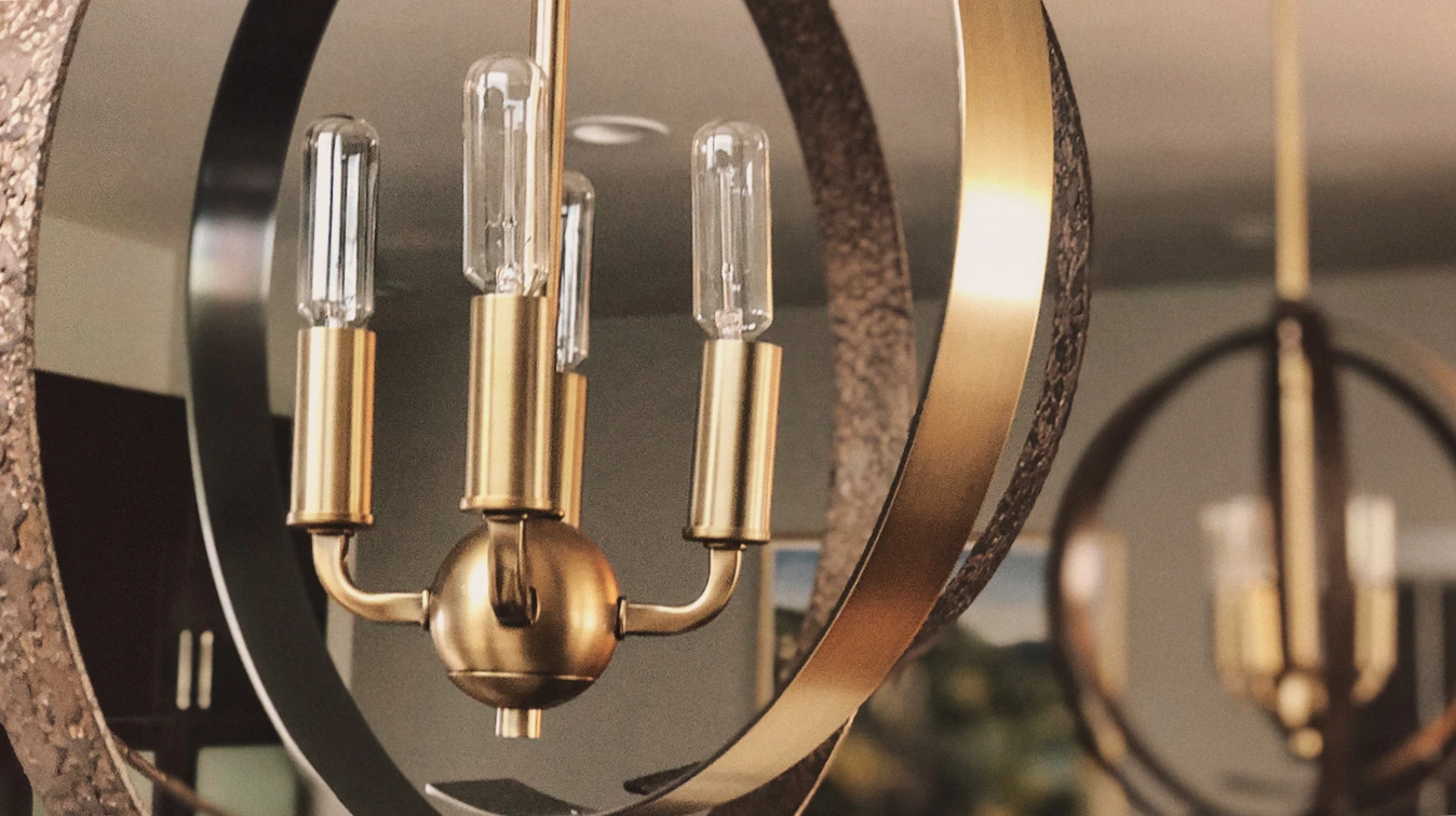 Modern gold chandelier Edison bulbs vintage modern — Ariana Designs, Sumner apartment