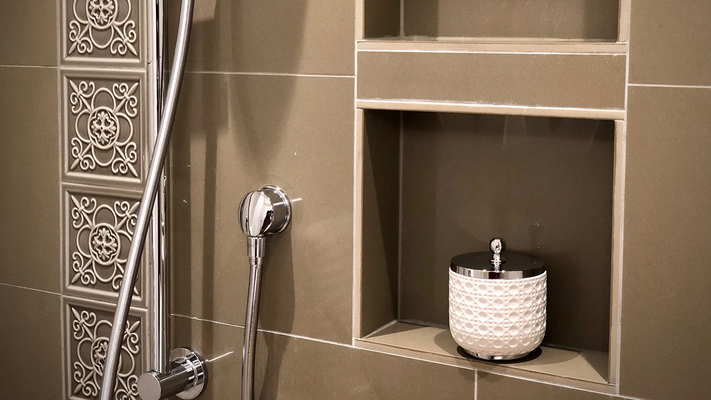 Walk-in shower with integrated grab bars — Ariana Designs