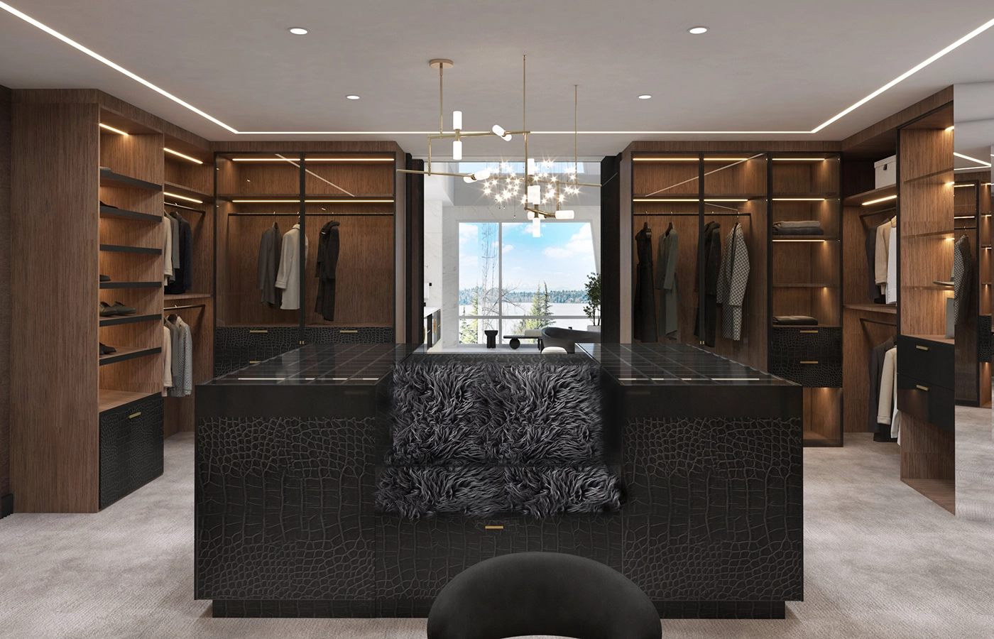 Modern walk-in wardrobe organized storage — Ariana Designs, Kirkland Washington