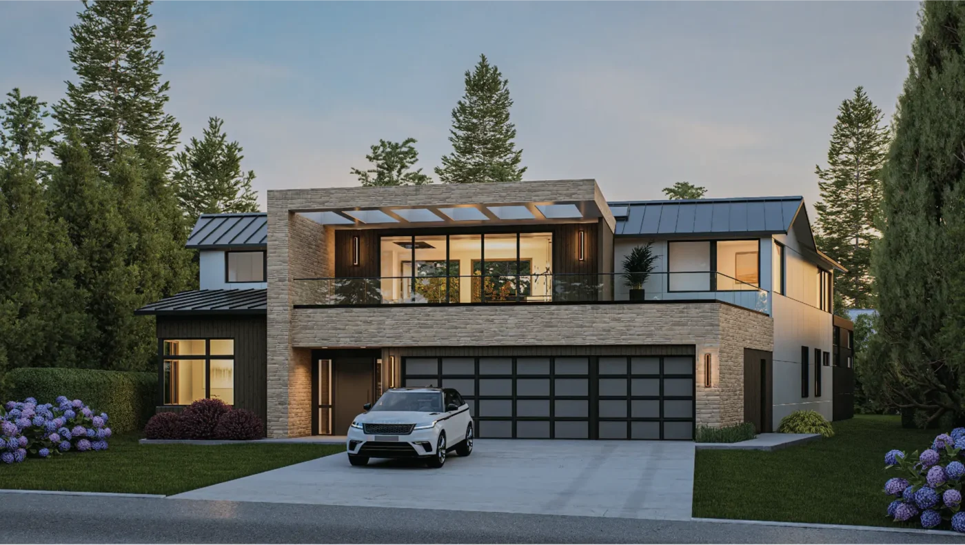 Elegant architectural rendering showcasing innovative building design services by Ariana Designs, highlighting modern and sustainable solutions for residential and commercial projects.