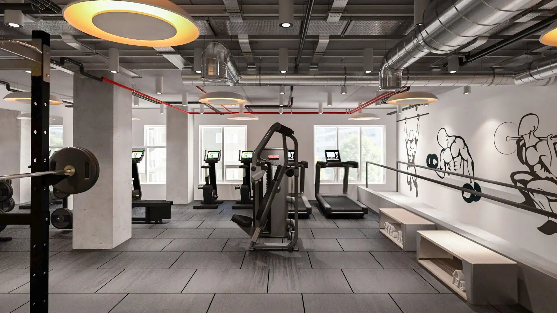 Modern fitness space with industrial materials — Seattle, Ariana Designs