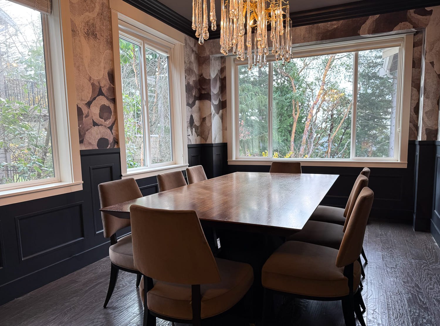 Modern dining room elegance black paneling — Ariana Designs, Kirkland