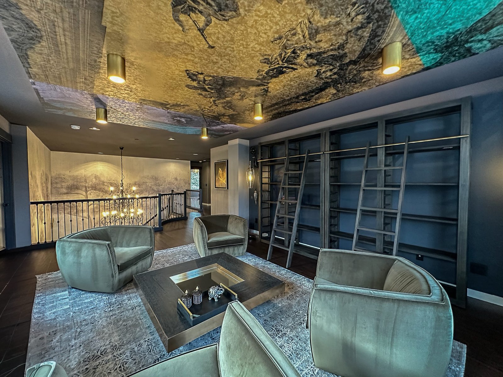 Elegant modern lounge with warm sophistication — Kirkland artful library, Ariana Designs