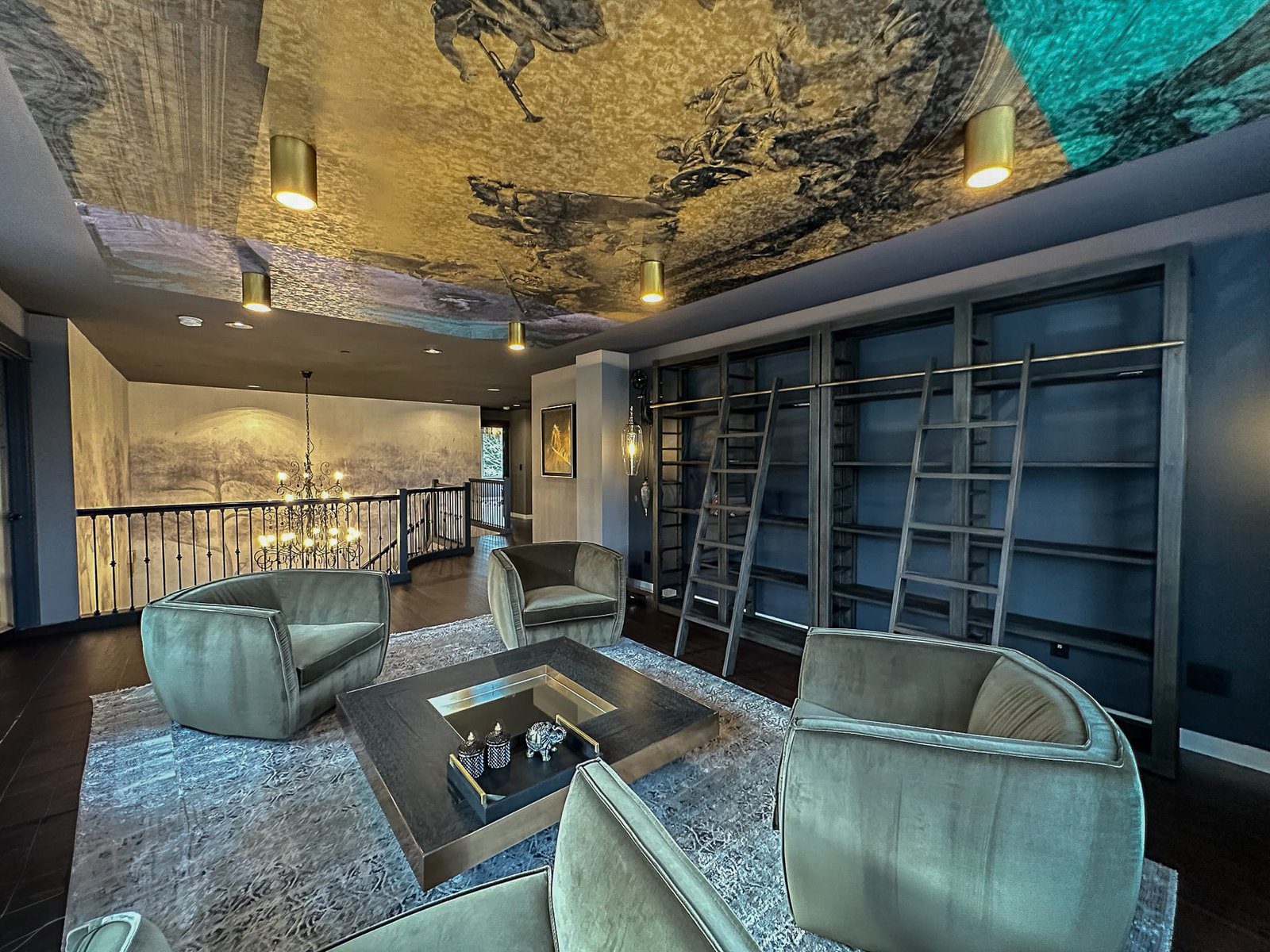Elegant modern lounge with warm sophistication — Kirkland artful library, Ariana Designs