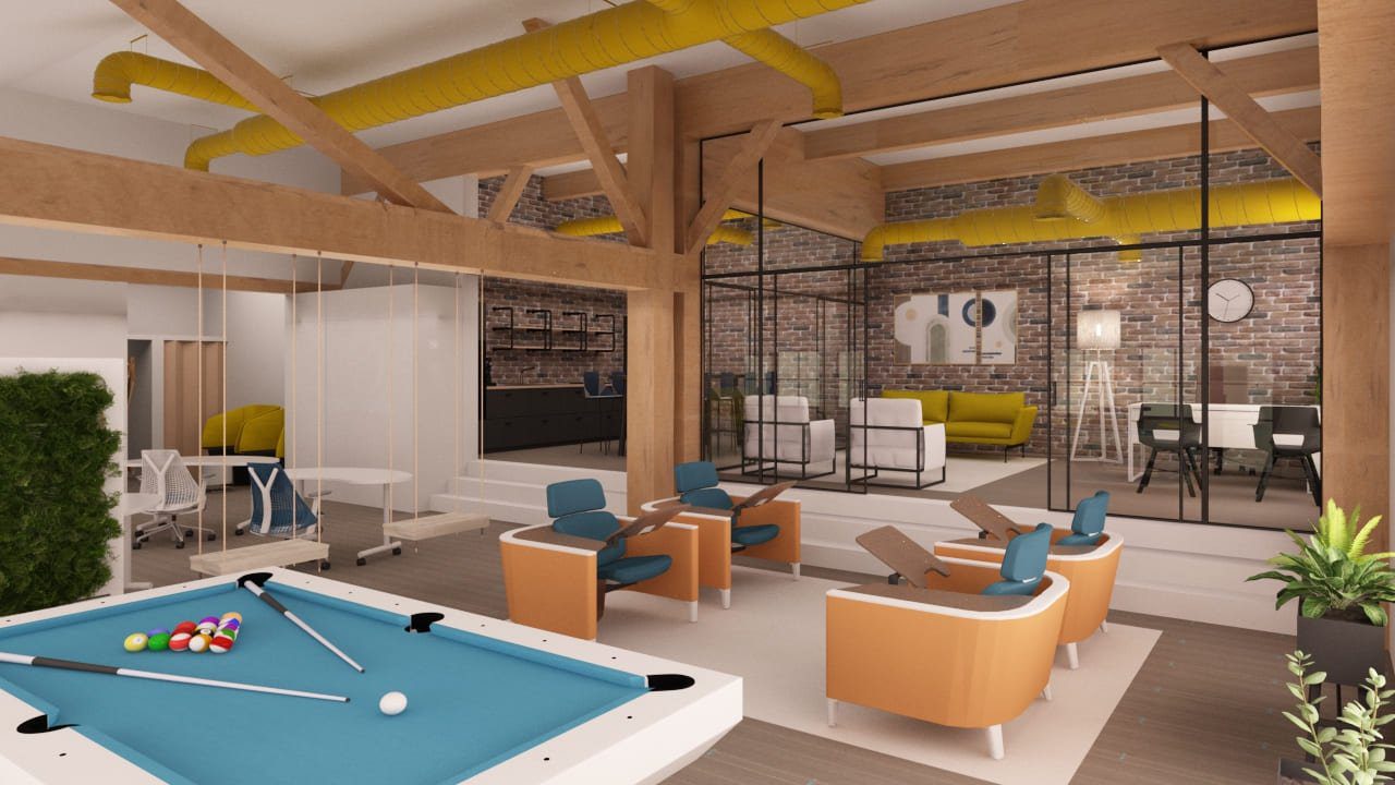 Pool table office leisure area team breaks — Ariana Designs, Arazi Group Bellevue