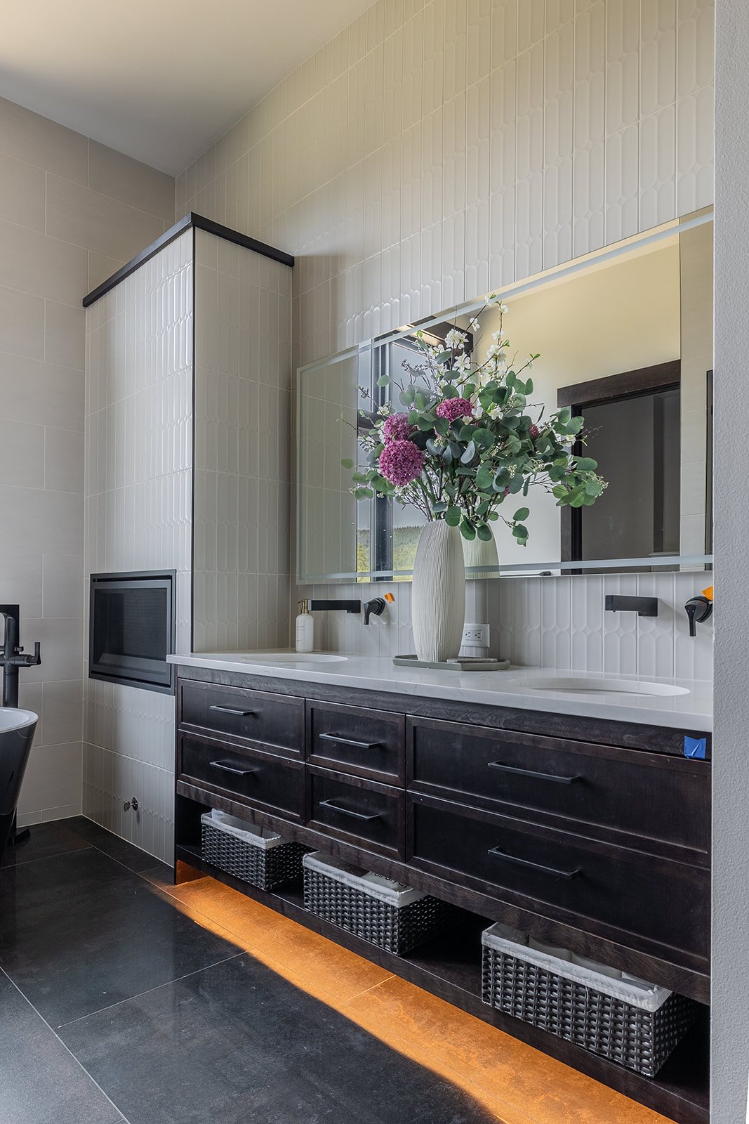 Heated LED bench detail in walk-in shower — Ariana Designs & Interiors, Suncadia
